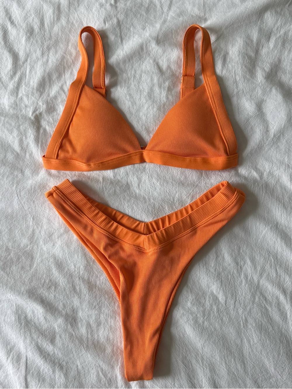 Ribbed Orange Bikini Set - Two Piece Swimwear